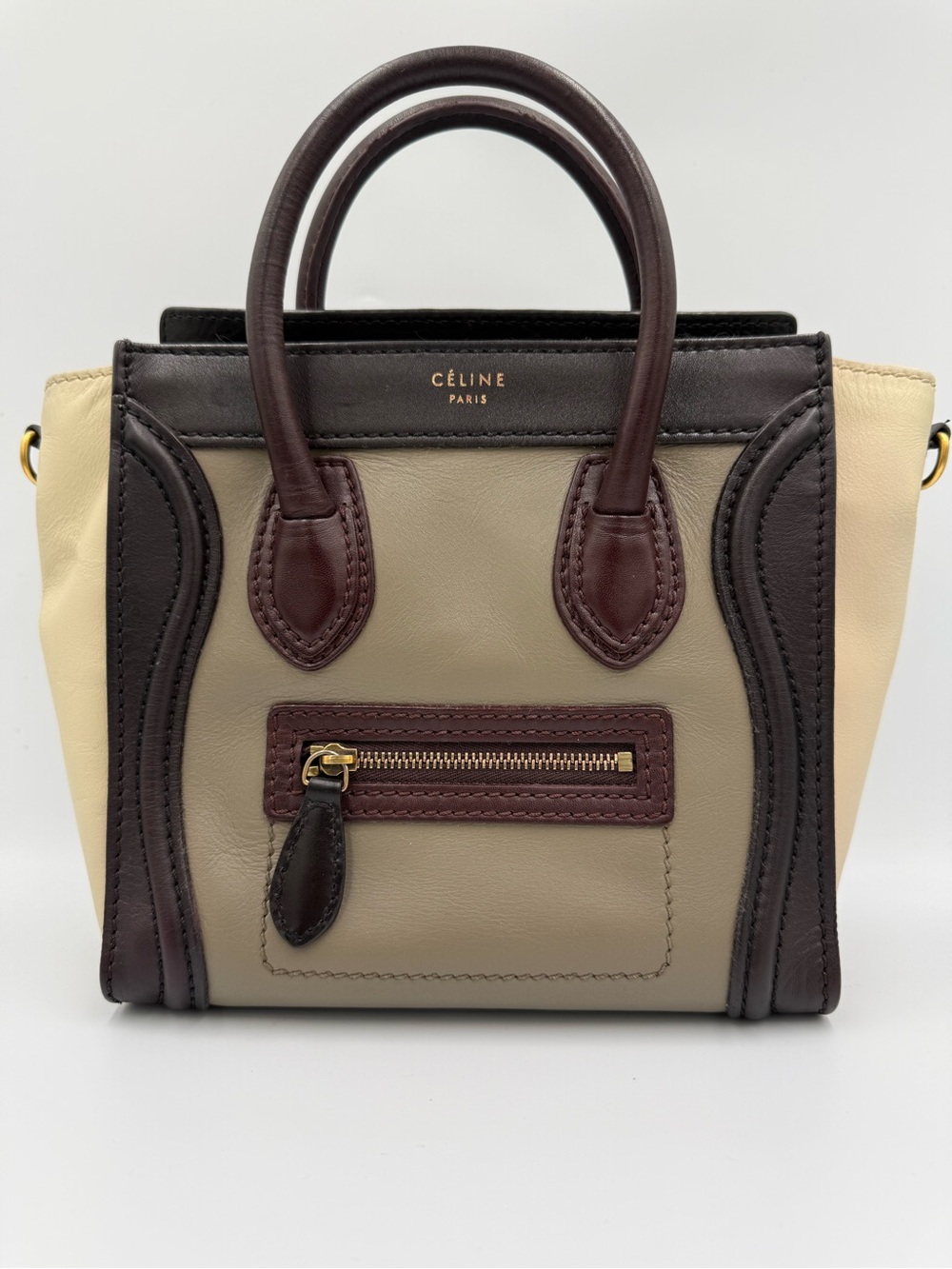 Celine Luggage Nano Tricolor  - Cream, Khaki & Dark Brown - Picture 2 of 9